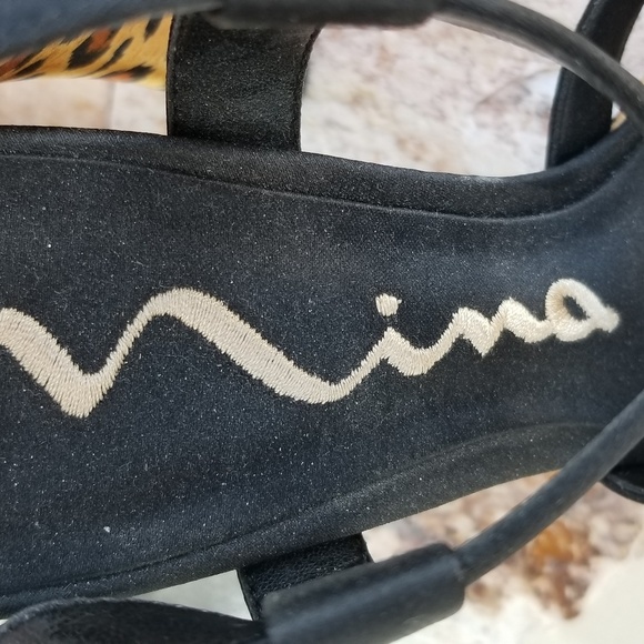 Leopard Print and Black Strappy Shoes - Picture 2 of 2